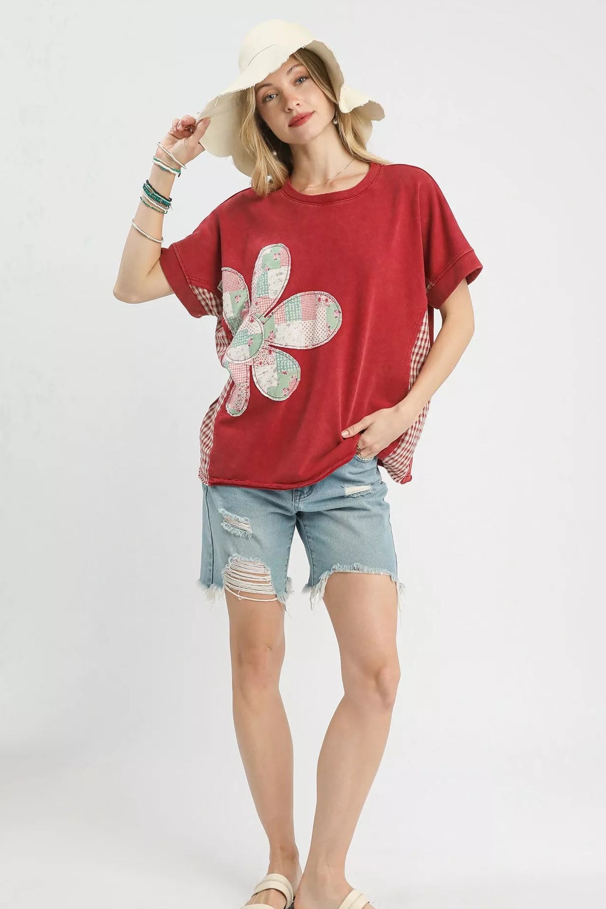 Umgee Mineral Wash Flower Patch French Terry Top