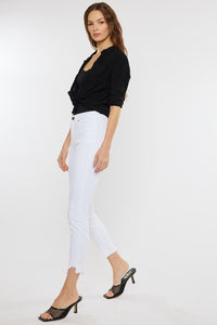 Kancan High Rise Hem Detail White Ankle Skinny Jeans
