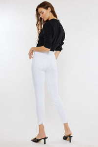 Kancan High Rise Hem Detail White Ankle Skinny Jeans