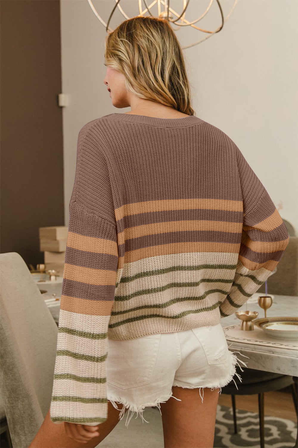 Apple Spice Color Block Multi Striped Sweater