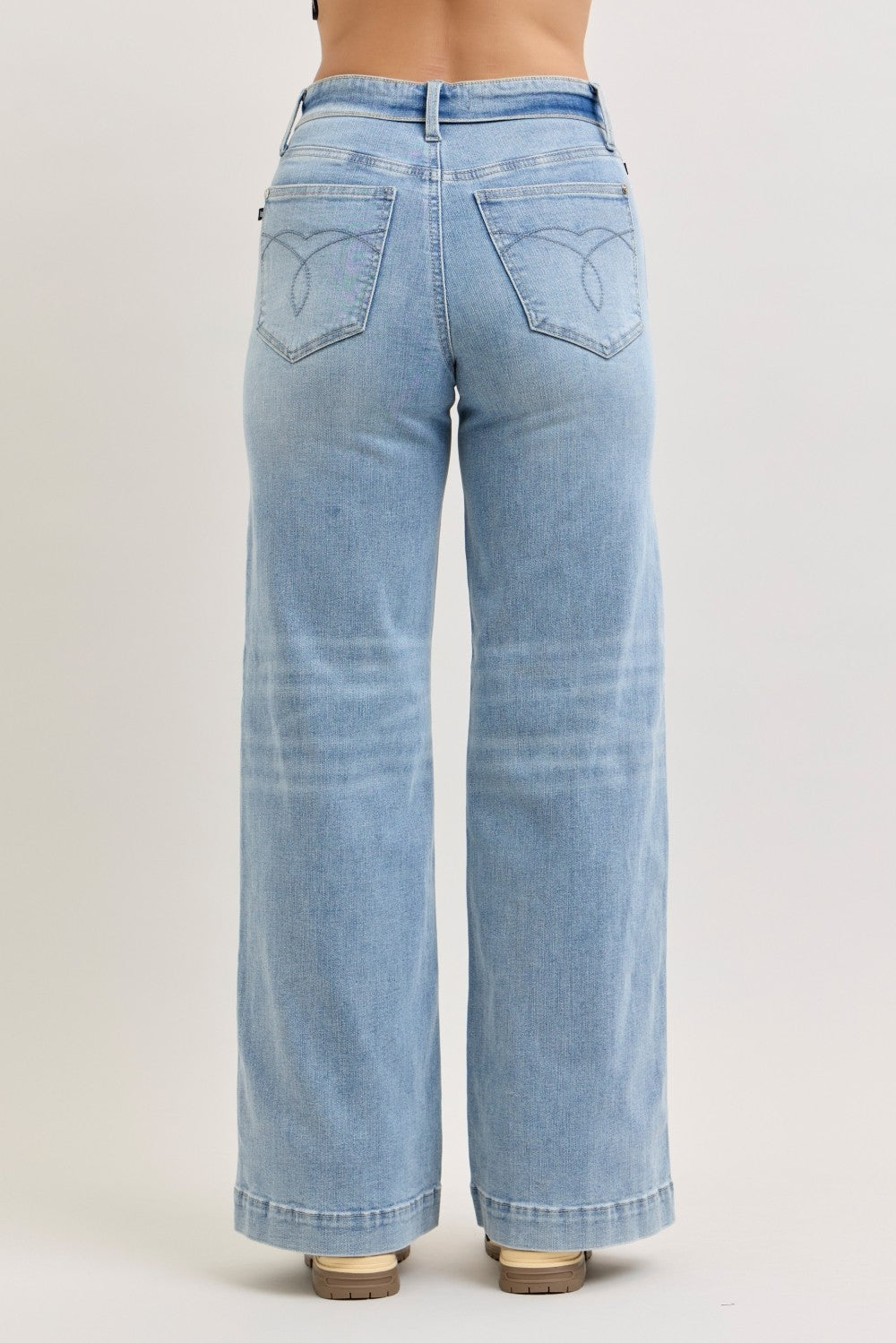 Judy Blue Mid Rise Fold-Over Waistband Retro Wide Leg Jeans