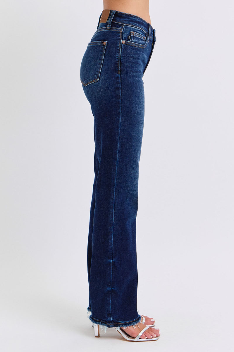 Judy Blue Mid Rise Frayed Hem Straight Leg Jeans