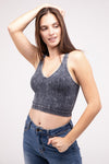 Mineral Wash Ribbed Cropped V-Neck Tank Top