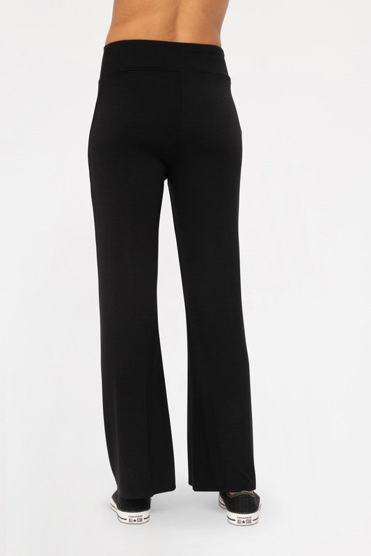 Mono B Cross Pleat Flare Lounge Pants. These slim fit lounge pants feature a flattering crossover waistband with pleat detail and slight flare silhouette.