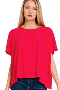 Zenana Round Neck Short Sleeve T-Shirt in Ruby Red