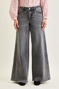 Judy Blue Mid Rise Grey Wash Wide Leg Jeans