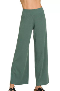 Viscose Sweater Knit Top & Pants Two-Piece Set in Ash Jade