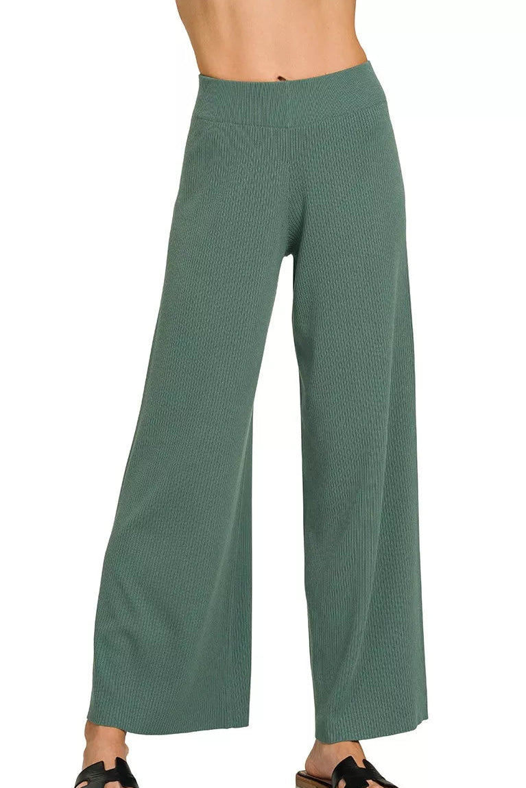 Viscose Sweater Knit Top & Pants Two-Piece Set in Ash Jade