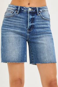 Risen Tummy Control High Rise Raw Cut Hem Denim Shorts