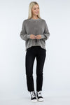 Ribbed Exposed Seam Round Neck Dropped Shoulder Sweater