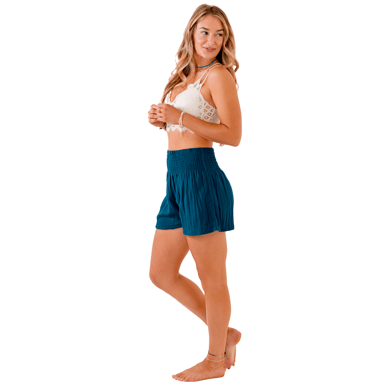 Lotus and Luna Pacific Cotton Seaside Smocked Waist Shorts