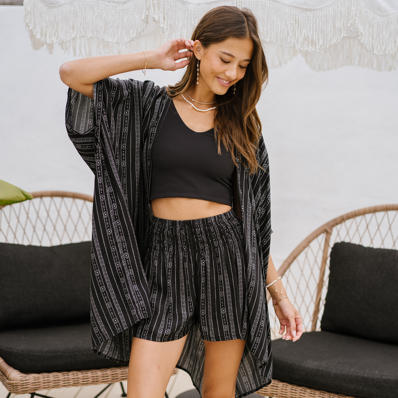 Lotus and Luna Akha Smocked Waist Shorts