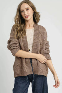 Chunky Cable Knit Open Front Cardigan in Mocha