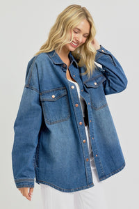 RISEN Snap Down Long Sleeve Denim Shacket