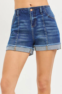 Risen High Rise Slouchy Cuffed Front Seam Denim Shorts RDS6573