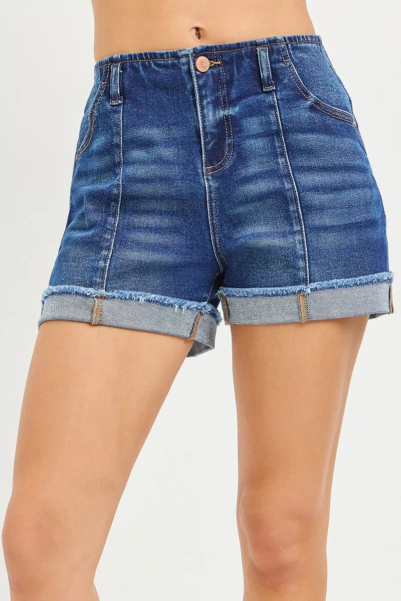 Risen High Rise Slouchy Cuffed Front Seam Denim Shorts RDS6573