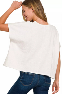 Zenana Cotton Slub Oversized Tee in White