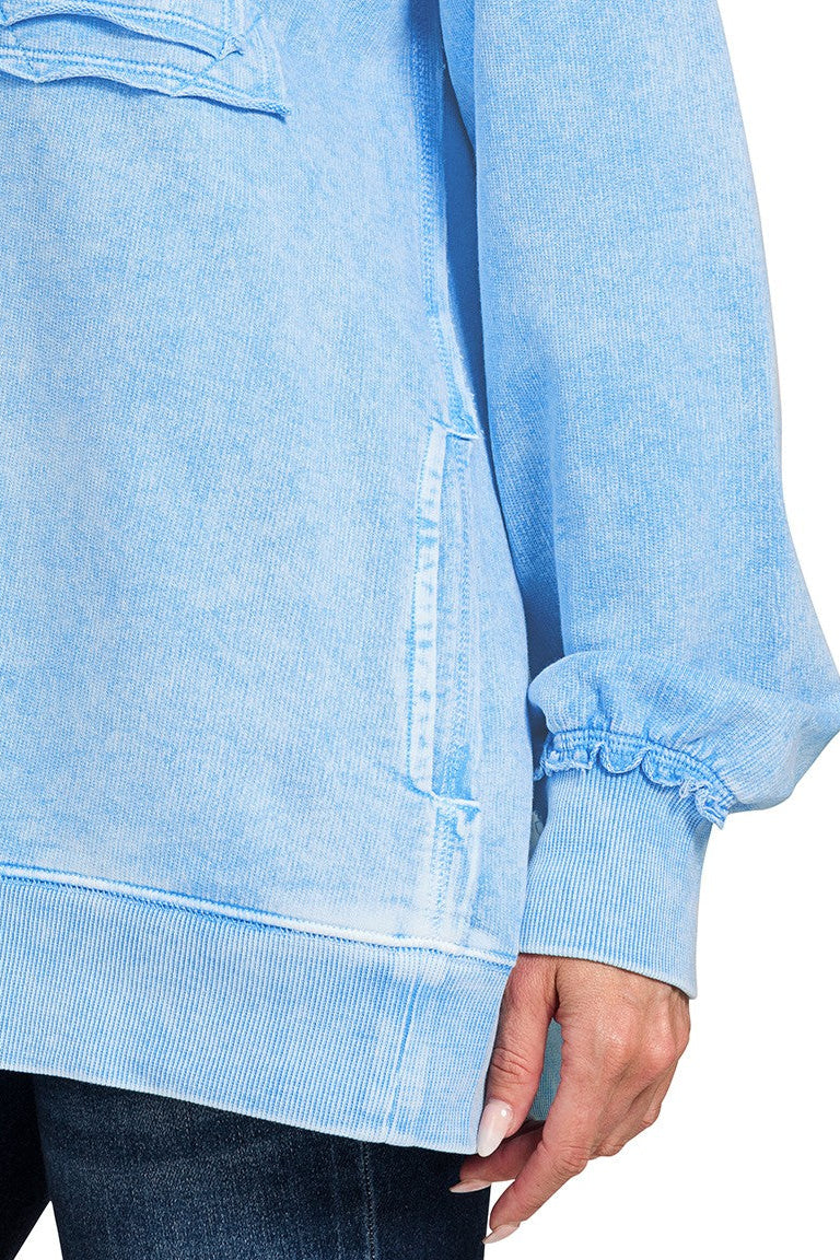 Halo Washed French Terry Pullover Sweatshirt in Sky Blue