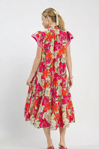 Summer Mix Bold Floral Tiered Midi Dress