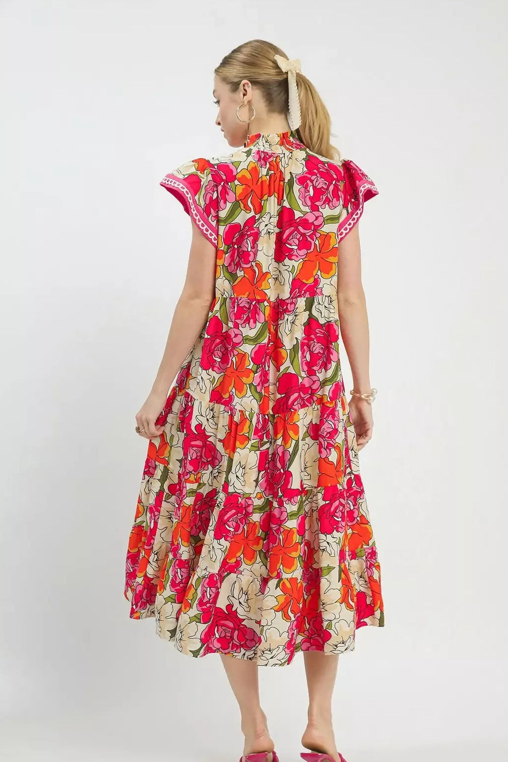 Summer Mix Bold Floral Tiered Midi Dress