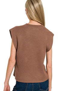 Zenana Round Neck Viscose Sweater Vest in Brown
