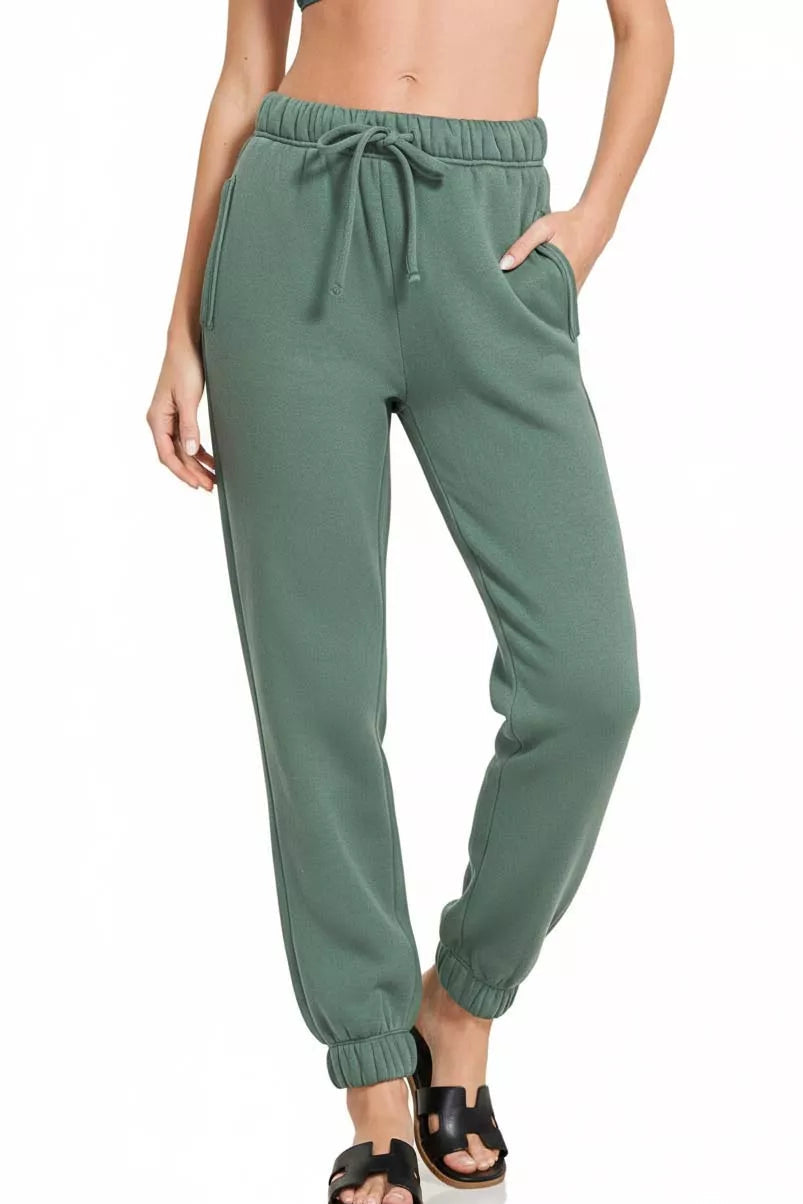 Zenana Fleece Joggers with Pockets in Ash Jade