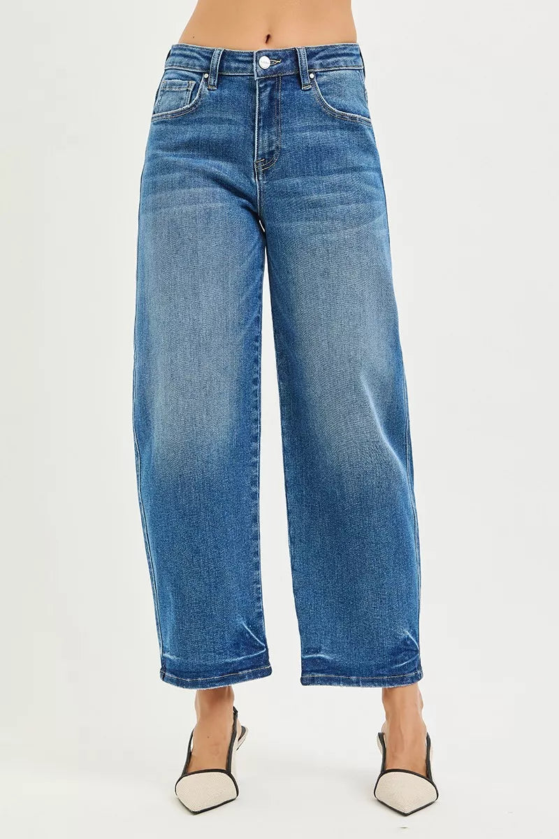 Risen Mid Rise Slouchy Cropped Barrel Jeans