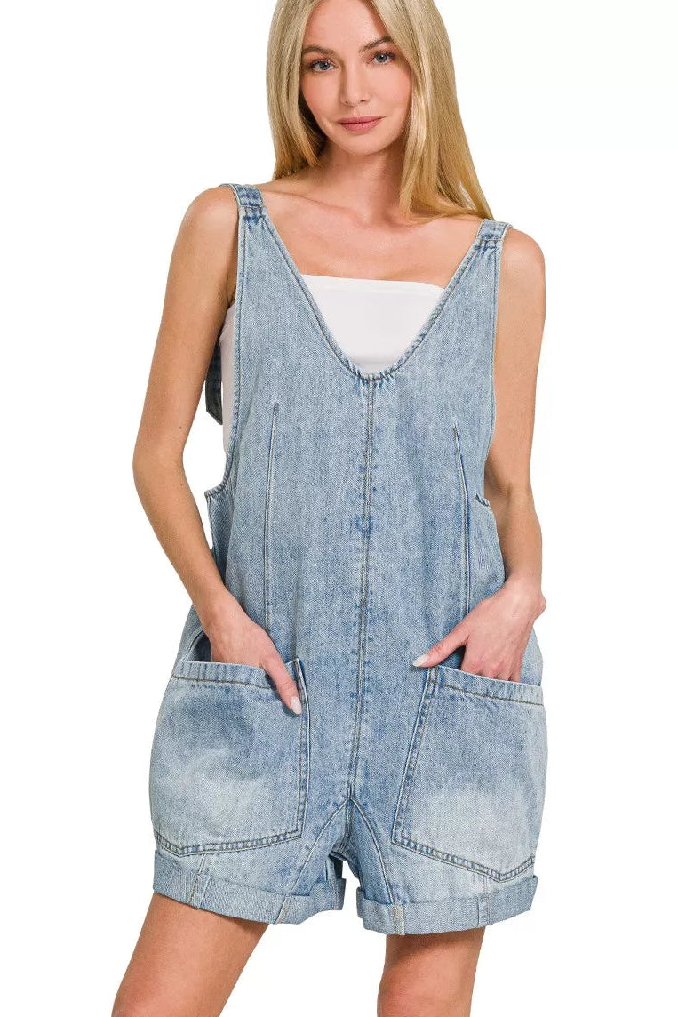 Zenana Denim Short Overalls