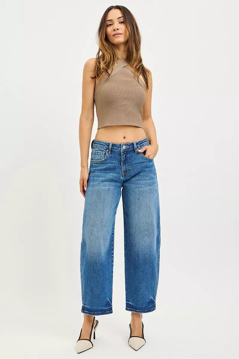 Risen Mid Rise Slouchy Cropped Barrel Jeans
