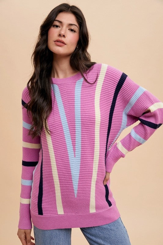 Orchid Chevron Stripe Ribbed Sweater