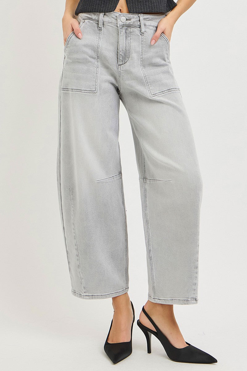 Risen Grey High Rise Slouchy Cropped Barrel Jeans