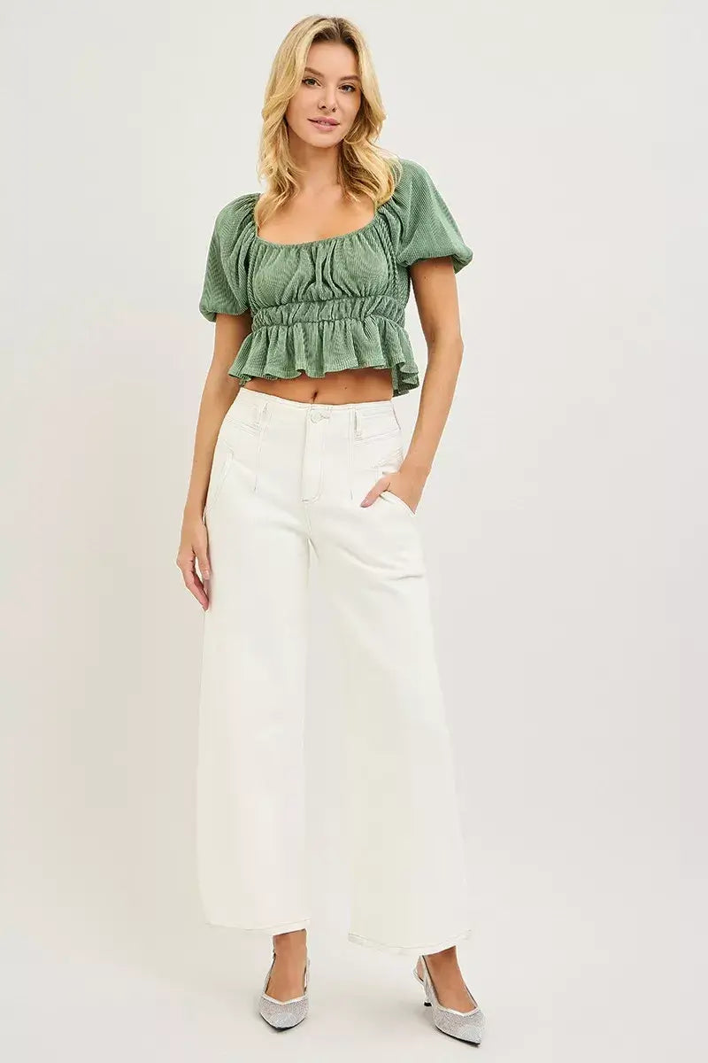 Risen High Rise Cream Wide Leg Pants