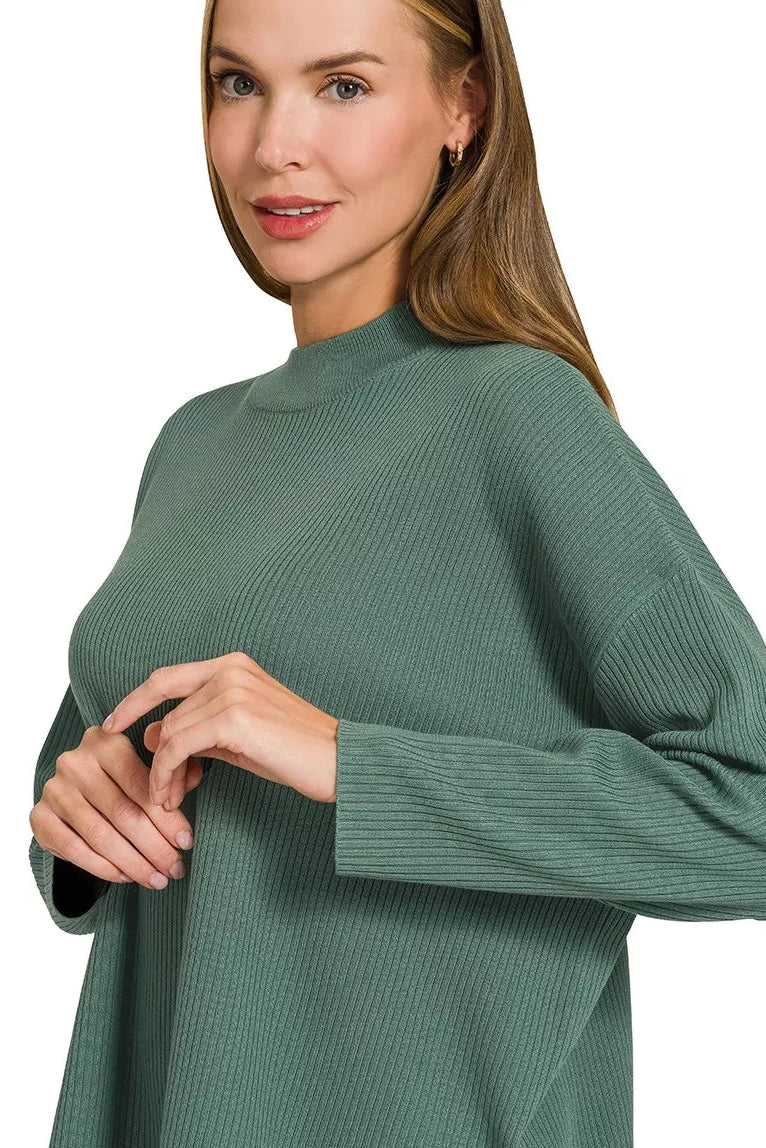 Viscose Sweater Knit Top & Pants Two-Piece Set in Ash Jade