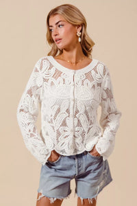Button Front Crochet Floral Lace Cardigan