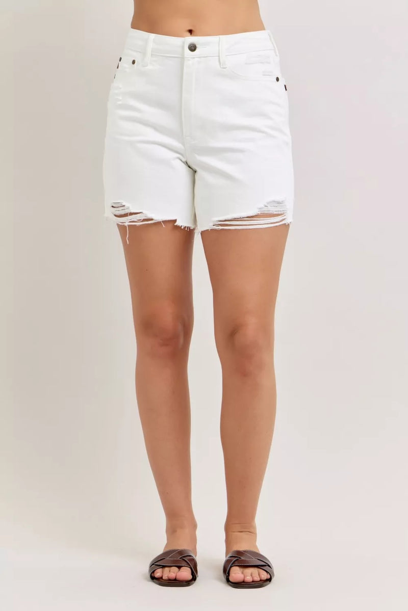 Judy Blue High Rise Rigid Magic White Denim Shorts 