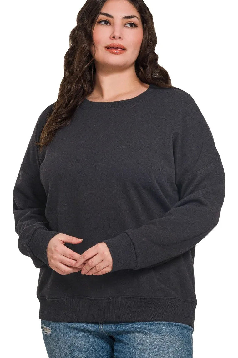 Zenana Basic Fleece Sweatshirt in Black