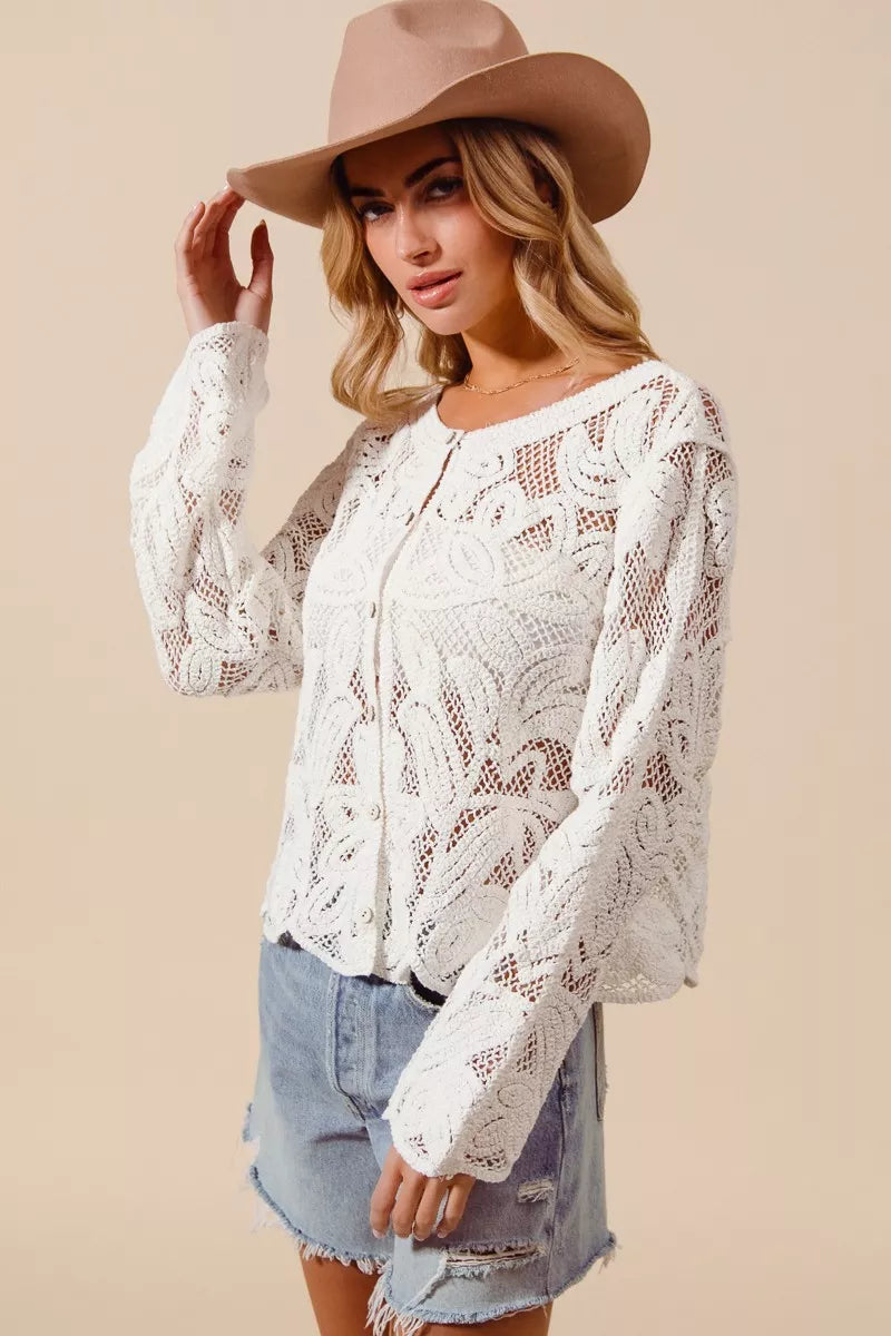 Button Front Crochet Floral Lace Cardigan