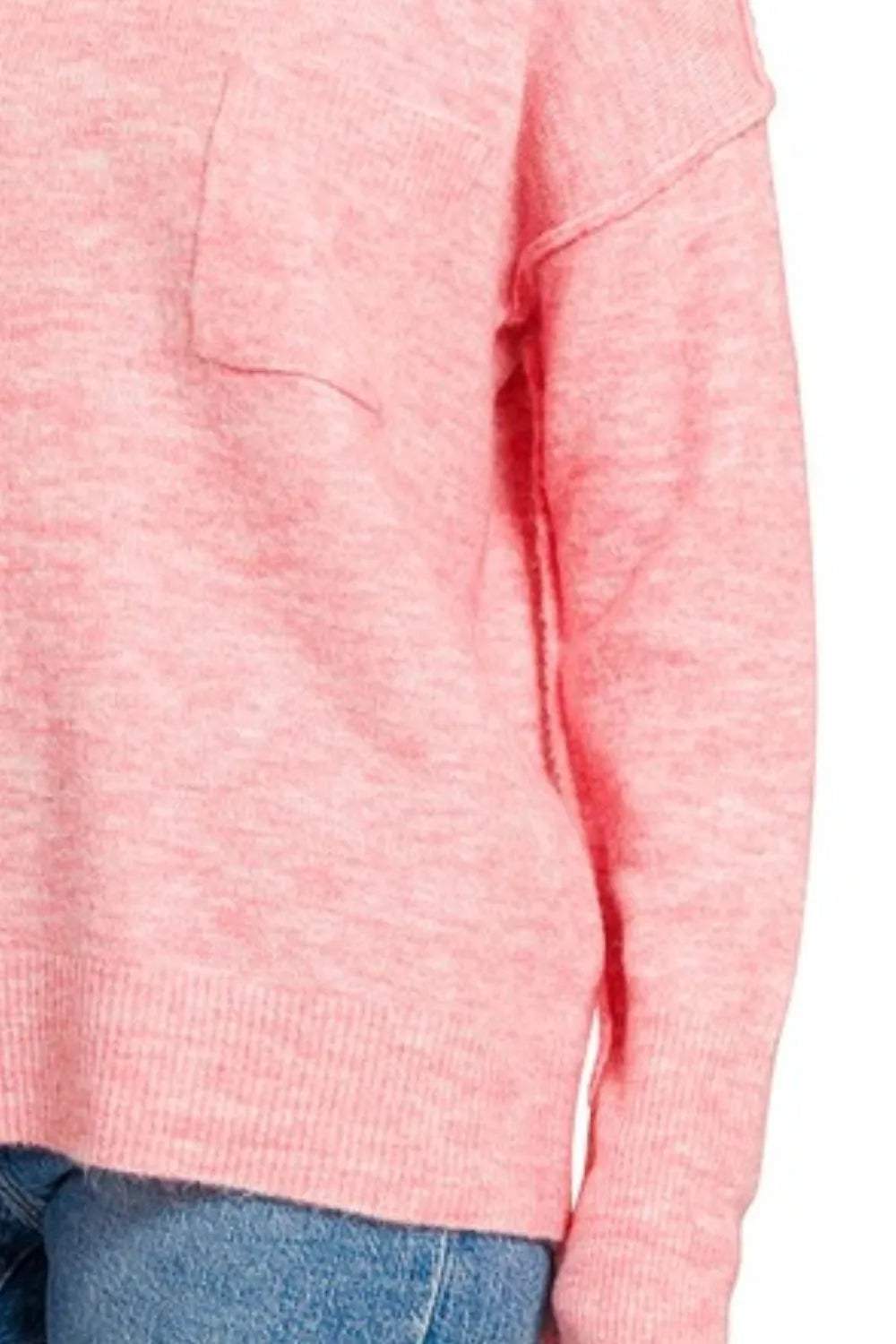 Zenana Round Neck Melange Sweater in Heathered Dark Pink