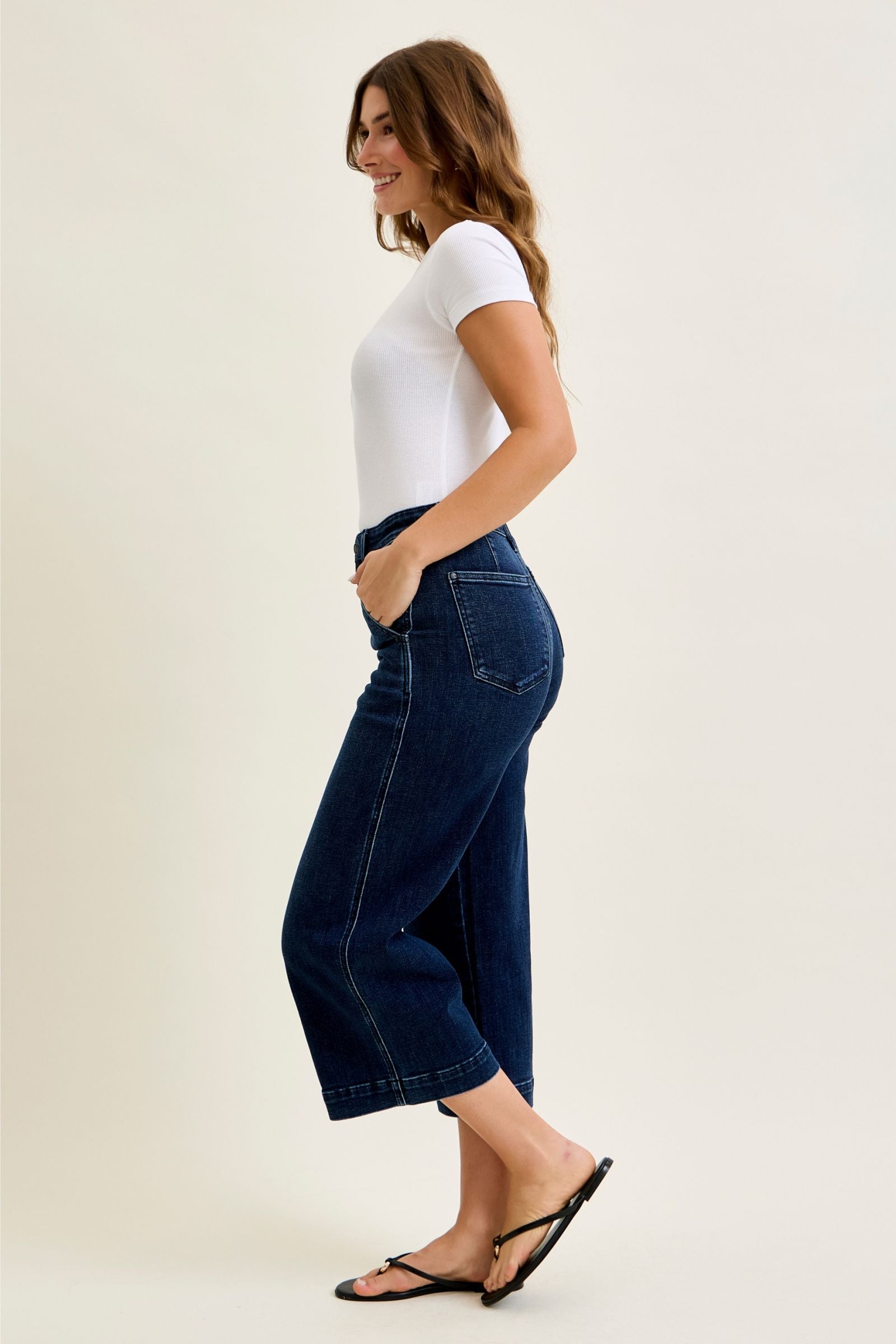 Judy Blue High Rise Cropped Wide Leg Trouser Jeans