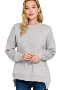 Fleece Hi-low Boyfriend Sweatshirt with Pockets - Heather Grey