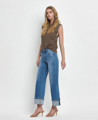 Flying Monkey High Rise Cuffed Wide Leg Jeans