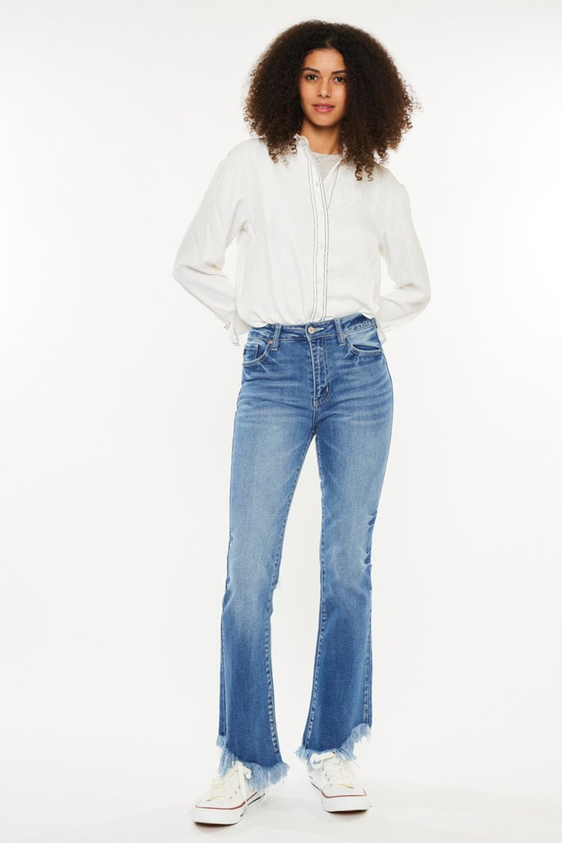 Kancan High Rise Frayed Hem Bootcut Jeans