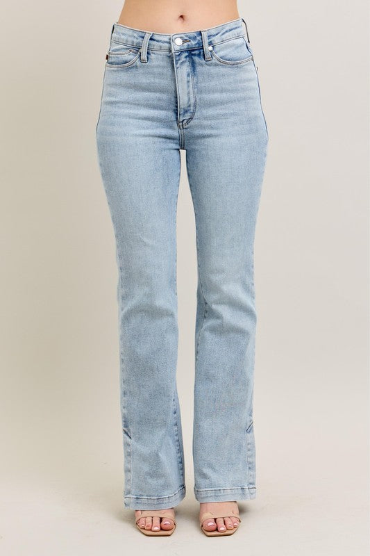 Judy Blue High Rise Vintage Wash Side Slit Bootcut Jeans