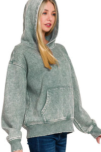 Zenana Fleece Mineral Wash Basic Hoodie in Ash Jade