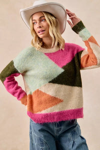 Multi Color Block Geometric Sweater