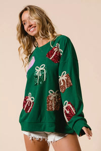 Sequin Christmas Presents Embroidered Pullover