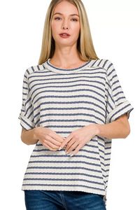 Striped Jacquard Round Neck Short Sleeve Box Tee