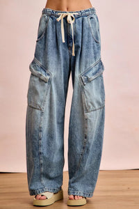 BiBi Baggy Barrel Jeans With Drawstring Waist and Cargo Pockets