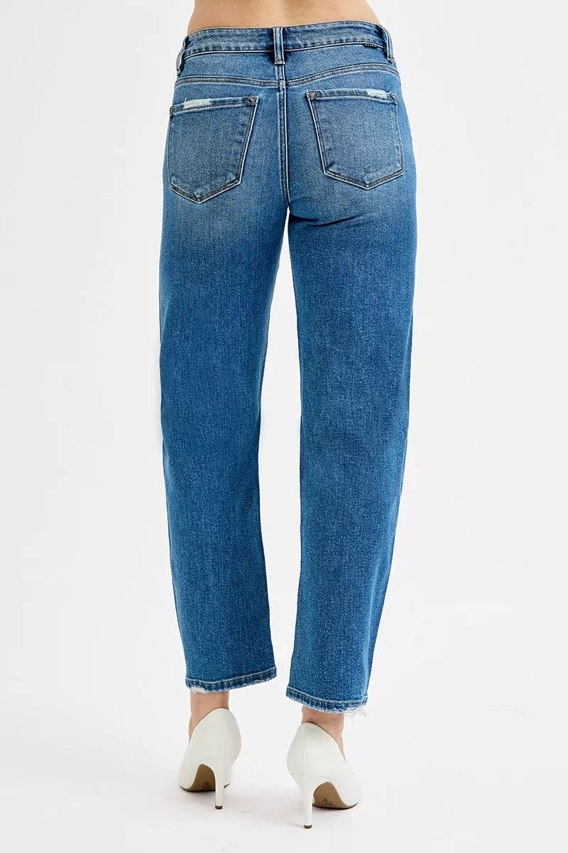 Risen High Rise Tummy Control Ankle Slim Barrel Jeans