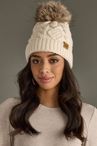 Ivory Cable Knit Fleece Lined Hat